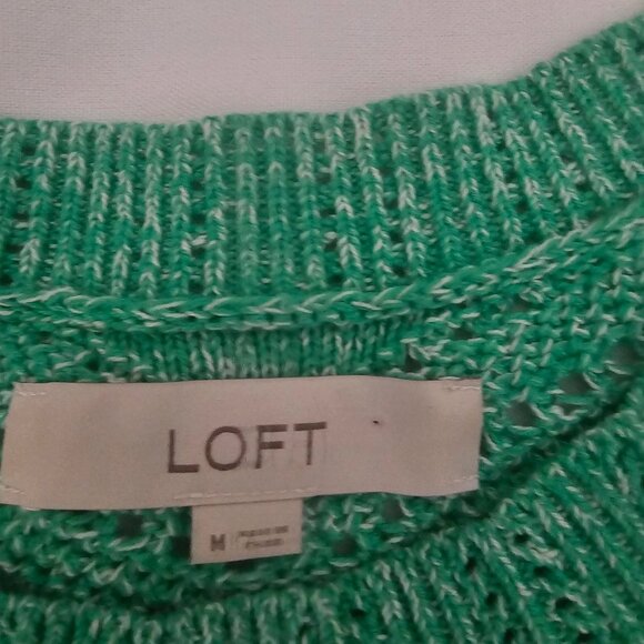 LOFT Bobble Pointelle Balloon Sleeve Pullover Knit Sweater Green Size Medium - Picture 3 of 8